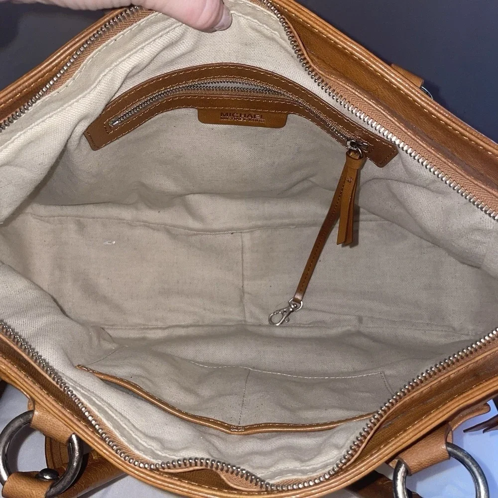 Michael Michael Kors Women's Brown Tan Leather Studded Work Bag Purse Handbag